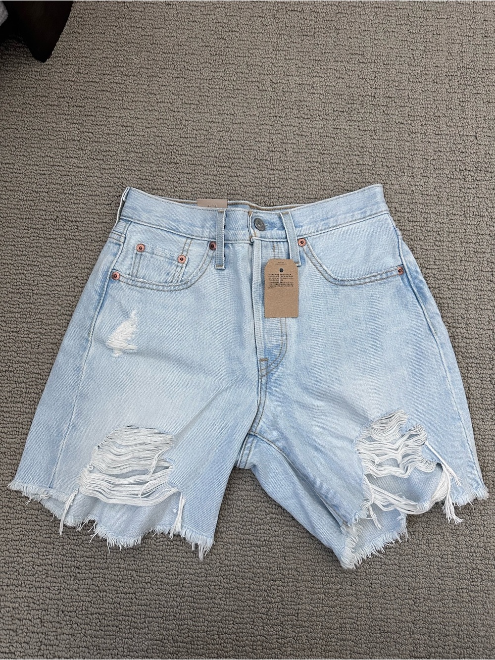 Levi's Light Blue Distressed High-Rise Jean Shorts